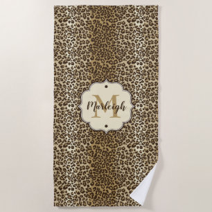 Natural Leopard Print Custom Monogram Name Beach Towel