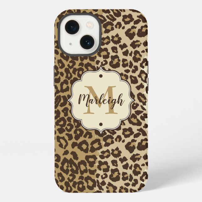Natural Leopard Print Custom Monogram Name iPhone Case (Back)