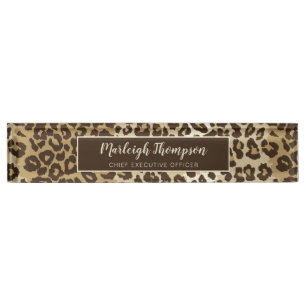 Natural Leopard Print Custom Monogram Name Nameplate