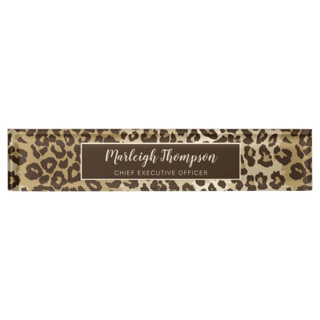 Natural Leopard Print Custom Monogram Name Nameplate (Front)