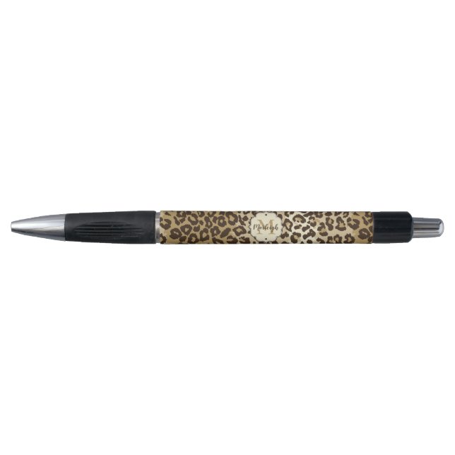 Natural Leopard Print Custom Monogram Name Pen (Front)
