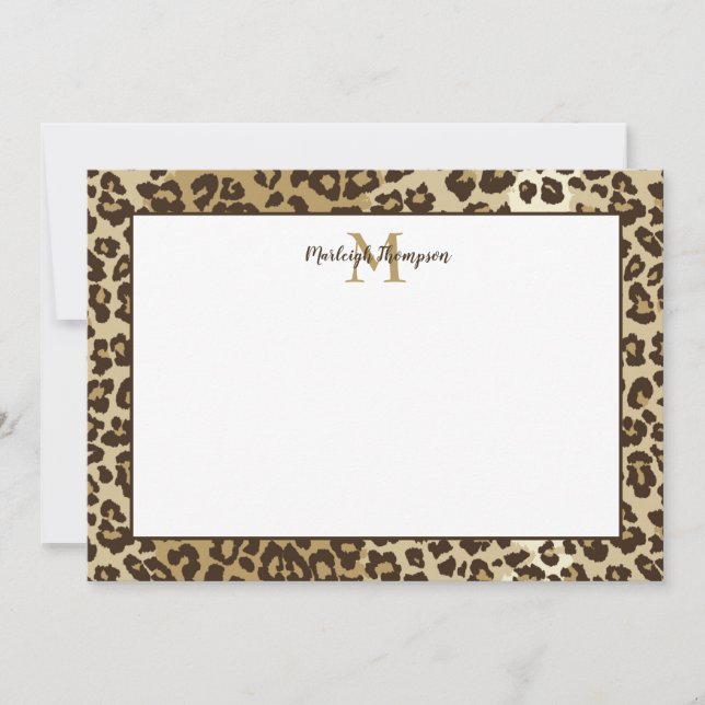 Natural Leopard Print Custom Monogram Name Thank You Card (Front)