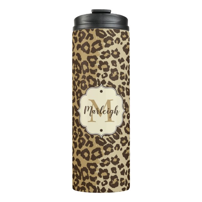 Natural Leopard Print Custom Monogram Name  Thermal Tumbler (Front)