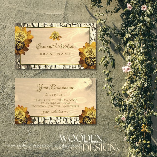 Natural Light Brown Wood Grain Tree Bark Floral Business Card (Creator Uploaded)