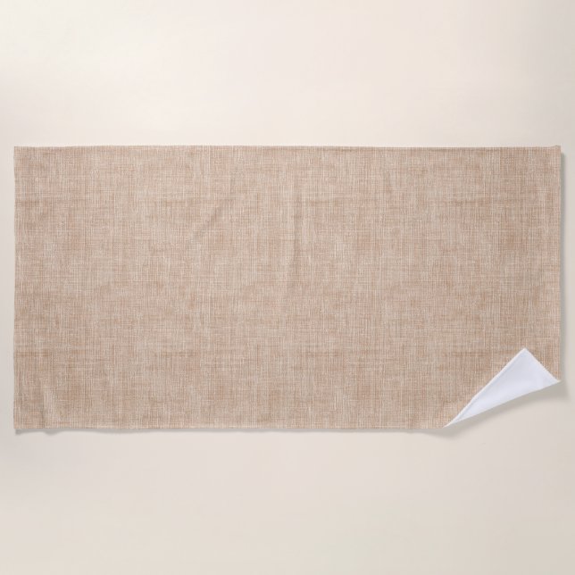 Natural Linen Fabric Texture in Warm Beige Beach Towel (Front)