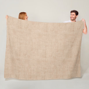 Natural Linen Fabric Texture in Warm Beige Fleece Blanket