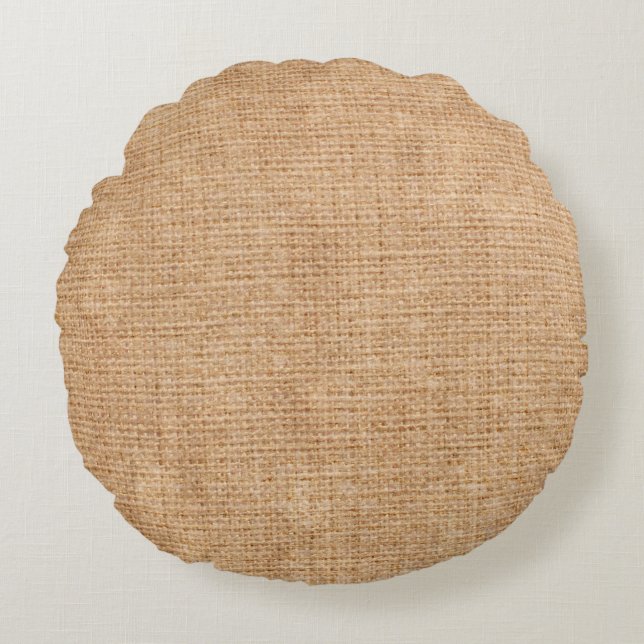 Natural linen texture as backgroundbagging, beige, round pillow (Front)