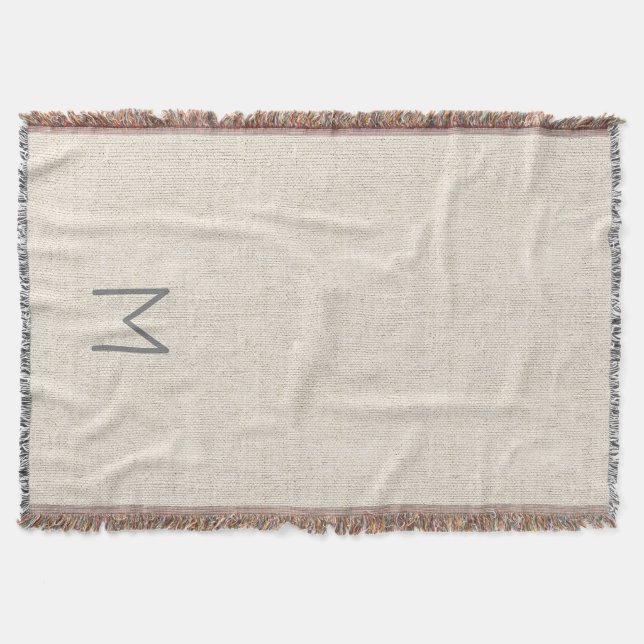 Natural Linen Texture Beige INITIAL Neutral Home Throw Blanket (Front)
