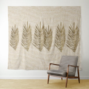 Natural Linen Texture Palm Leaves Drawing Tapestry