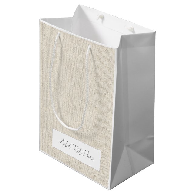Natural Linen Timeless Add Own Text Chic Multi Use Medium Gift Bag (Front Angled)