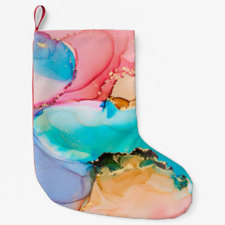 Natural luxury abstract fluid art painting in alco small christmas stocking