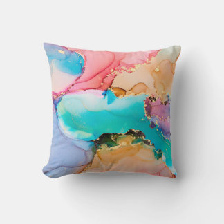 Natural luxury abstract fluid art painting in alco throw pillow