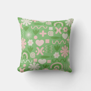 Natural Miscellany Pattern Lime Green and Pink Throw Pillow