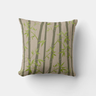 Natural Nature Bamboo Plant Linen Look Throw Pillow
