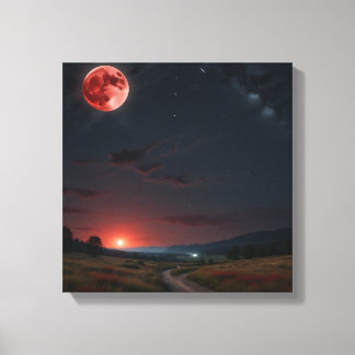 Natural Night Landscape With Full Moon Canvas Print