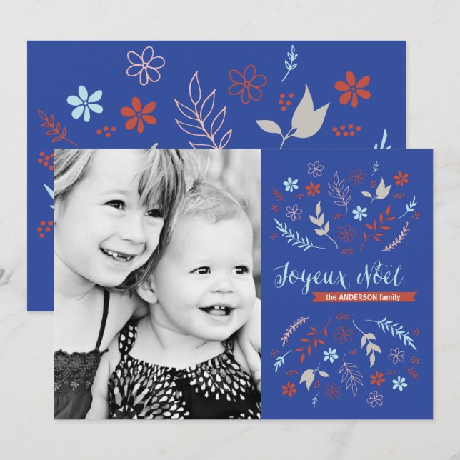 Natural Noël Christmas Holiday in Indigo Card (Front/Back)
