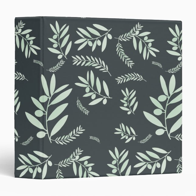Natural Olive Branch Pattern 3-Ring Binder Elegant (Front/Spine)