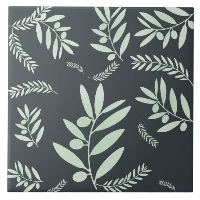 Natural Olive Branch Pattern Ceramic Tile – Style  (Front)