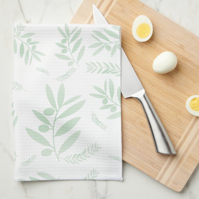 Natural olive branch pattern kitchen towel (Quarter Fold)
