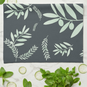 Natural olive branch pattern kitchen towel