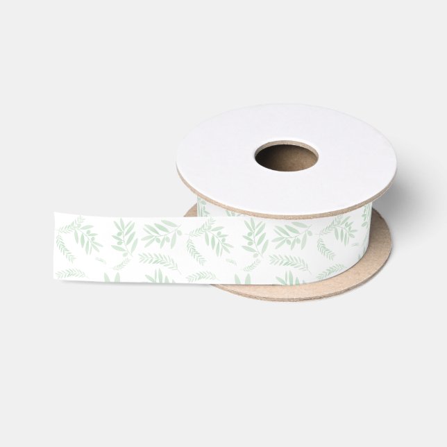 Natural olive branch pattern satin ribbon (Spool)