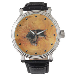 Natural orange wood with black hole unusual watch