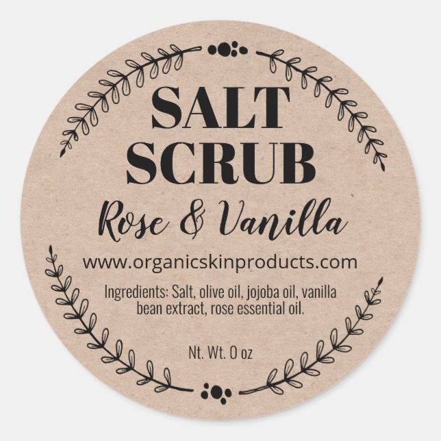 Natural Organic Salt Scrub Labels (Front)