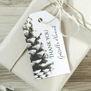 Natural Pine Cone on White Wedding Favour Tag