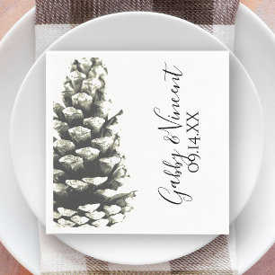 Natural Pine Cone on White Wedding Napkin