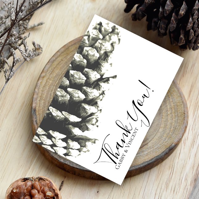 Natural Pine Cone on White Wedding Thank You Card (Creator Uploaded)