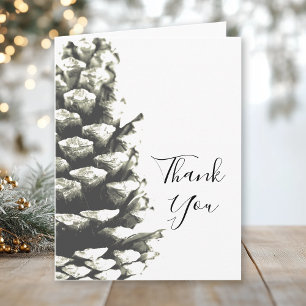 Natural Pine Cone on White Wedding Thank You Card