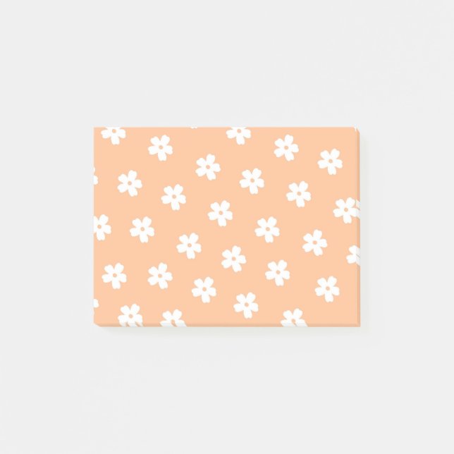 Natural Preppy Peach White Hippie Flower Pattern  Post-it Notes (Front)