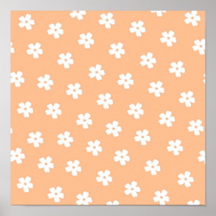 Natural Preppy Peach White Hippie Flower Pattern  Poster