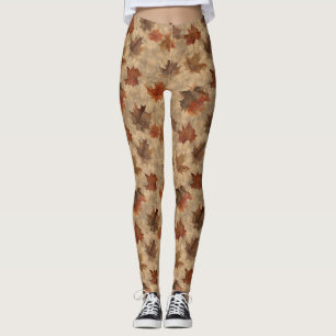Natural Pressed Leaf Brown Gold Olive Green Leggings