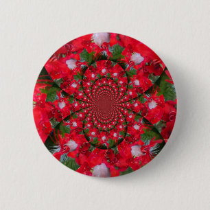 Natural Red Flower White Feather Kaleidoscope Art 2 Inch Round Button