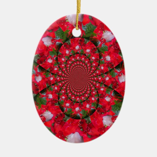 Natural Red Flower White Feather Kaleidoscope Art Ceramic Ornament (Front)