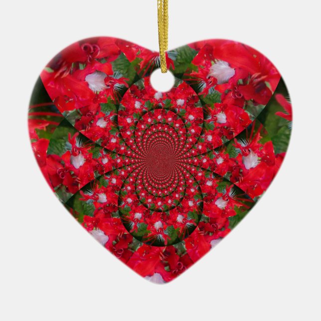 Natural Red Flower White Feather Kaleidoscope Art Ceramic Ornament