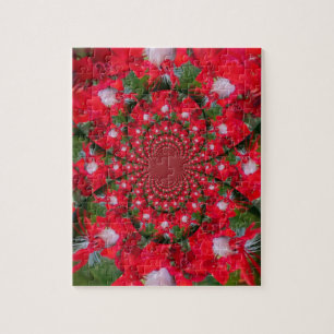 Natural Red Flower White Feather Kaleidoscope Art Jigsaw Puzzle