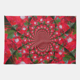 Natural Red Flower White Feather Kaleidoscope Art Kitchen Towel