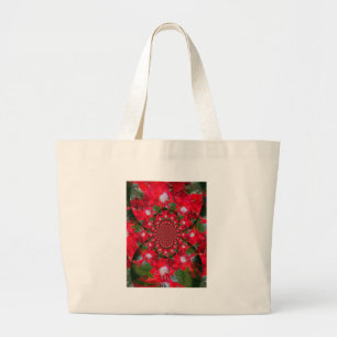 Natural Red Flower White Feather Kaleidoscope Art Large Tote Bag