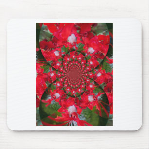 Natural Red Flower White Feather kaleidoscope art Mouse Pad