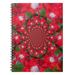 Natural Red Flower White Feather Kaleidoscope Art Notebook