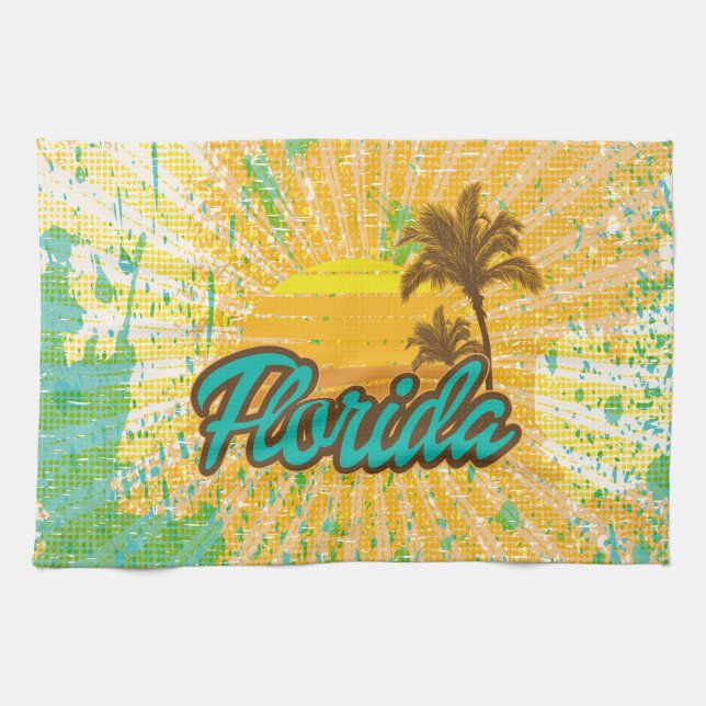 Natural, Rustic Palm Tree and Sun Kitchen Towel (Horizontal)