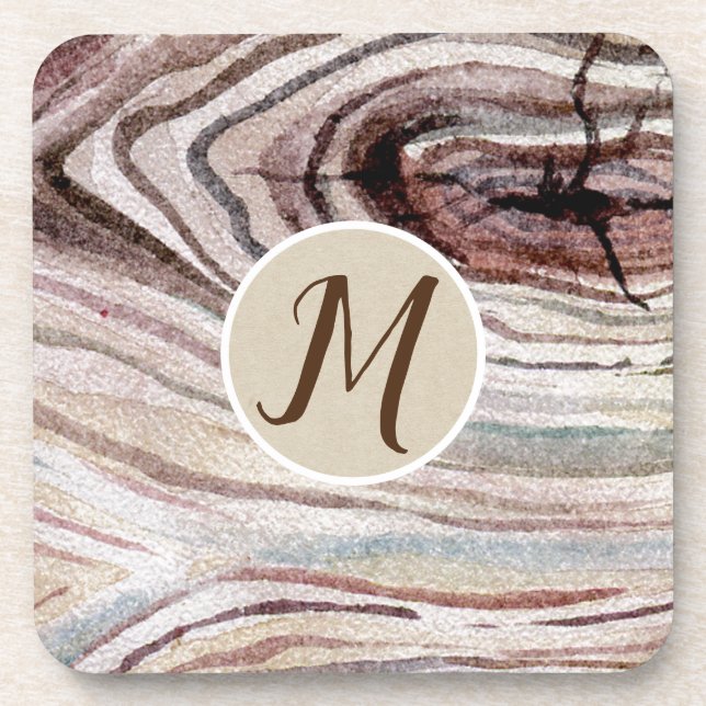 Natural Rustic Wood Grain Watercolor Modern Chic Coaster (Front)
