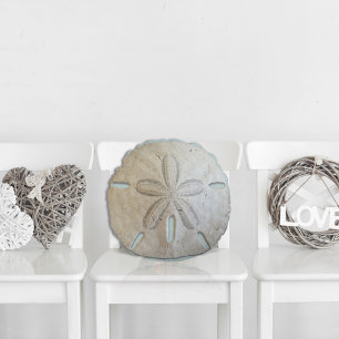 Natural Sand Dollar Round Coastal Decor Round Pillow