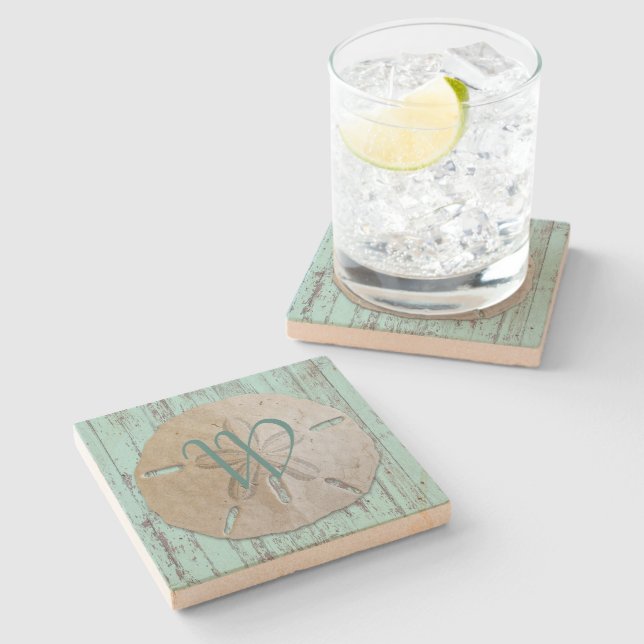 Natural Sand Dollar Rustic Beach Wood Stone Coaster (Side)