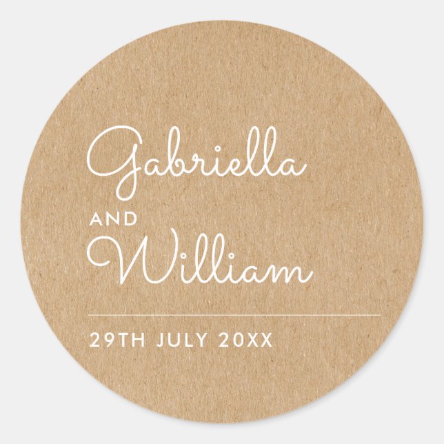 Natural Script Rustic Kraft Favour Classic Round Sticker (Front)