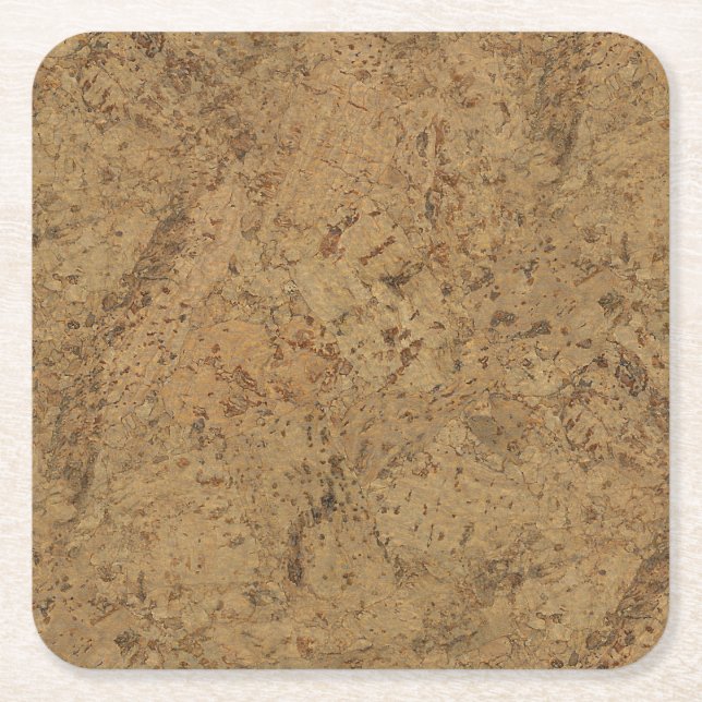 Natural Smoke Cork Bark Wood Grain Look Square Paper Coaster (Front)