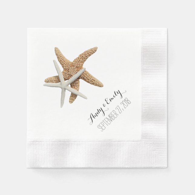 Natural Starfish Couple White Personalized Wedding Napkin (Front)