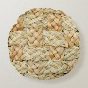 Natural Straw Texture Background Round Pillow